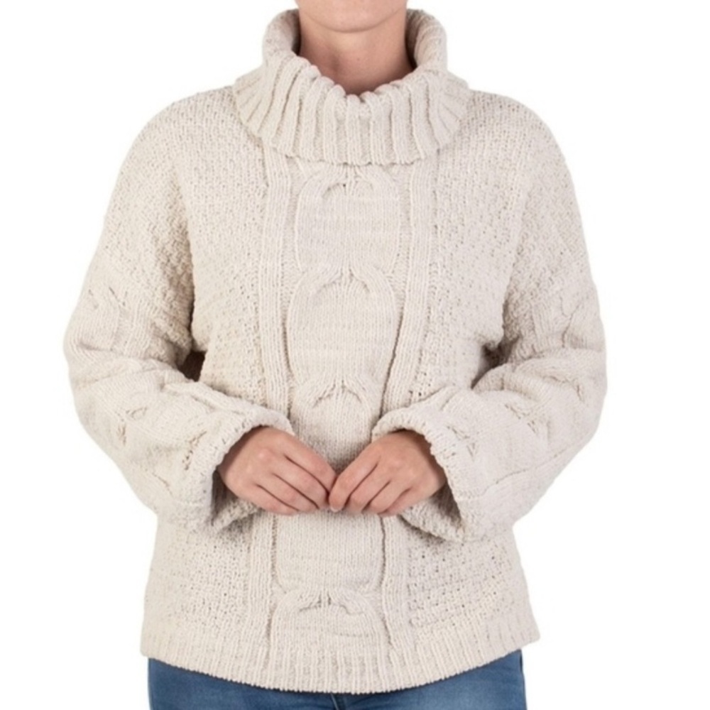 Cable Knit Ivory Cream Chenille Sweater - Picture 10 of 10